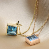 1ct Princess Simulated Blue Topaz Bezel Pendant 14k Yellow Gold Plated NO CHAIN