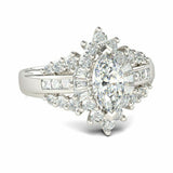 3Ct Marquise Diamond Halo Gatsby Cocktail Engagement Ring 18K White Gold Finish