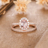 2ct Oval Cut Simulated Morganite Halo Wedding Bridal Set 14k Rose Gold Plated