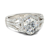 3Ct Round Cut Diamond Split Band Floral Halo Engagement Ring 14K White Gold Over
