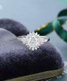 Halo Flower Engagement Ring 2.3ct Round Cut VVS1D Diamond 14k White Gold Finish