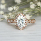 1.5Ct Oval Cut DVVS1 Diamond Vintage Halo Engagement Ring 14K Rose Gold Finish