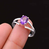 0.5ct Oval Cut Purple Amethyst Split Shank Engagement Ring 14k White Gold Finish