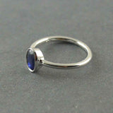 1ct Engagement Ring Oval Blue Sapphire Bezel Set Solitaire 14k White Gold Finish