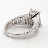 4ct Emerald Cut Diamond Solitaire Step Baguette Accent Ring 14k WhiteGold Finish