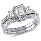 5.5ct Emerald Cut Diamond Bridal Set Wed Band Solitaire Ring 14K White Gold Over