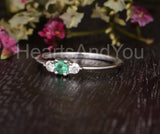 0.4ct Round Cut Simulated Emerald Minimal Trilogy Ring 14k White Gold Plated