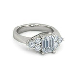 5Ct Emerald Cut Diamond Petite Round Accents Solitaire Ring 14K White Gold Over