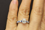 4Ct Emerald Cut Diamond Blue Sapphire Shank Engagement Ring 14K White Gold Over