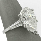 4.5ct Pear Cut DVVS1 Diamond Baguette Accent Engagement Ring 14K White Gold Over