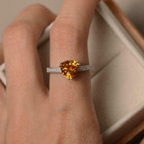 2.2ct Engagement Ring Trillion Cut Citrine Diamond Accent 14k White Gold Finish