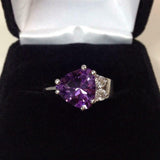 2.1ct Trillion Cut Purple Amethyst Diamond Petite Ring 14k White Gold Finish