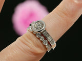 Bezel Wedding Set Engagement Ring 1.9ct Round Cut Diamond 14k White Gold Finish