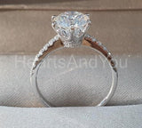 2.1ct Round Cut Moissanite Hidden Halo Engagement Ring 14K White Gold Plated