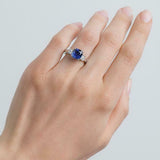 2ct Cushion Cut Blue Sapphire Engagement Ring Diamond Trilogy 14k WhiteGold Over
