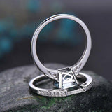 2.2ct Engagement Ring Asscher Cut Blue Aquamarine Bridal Set 14k White Gold Over