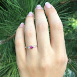 0.9ct Round Cut Pink Ruby Engagement Ring Diamond Trilogy 14k White Gold Finish