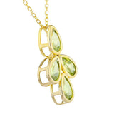 4ct Green Peridot Pendant with Chain Pear Cut Four Pear 14k Yellow Gold Finish