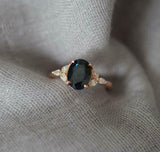 2.4ct Oval Cut London Blue Topaz Marquise Accents Ring  14k Rose Gold Finish