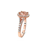 3Ct Round Cut Peach Morganite Split Band Halo Engagement Ring 14K Rose Gold Over