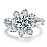 2.3ct Round Cut Diamond Sunflower Design Engagement Ring 14k White Gold Finish