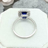 2.4ct Cushion Cut Blue Sapphire Round Diamond Halo Ring 14k White Gold Finish