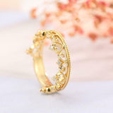 Milgrain Princess Crown Engagement Ring 0.2ct Round Diamond 14k Yellow Gold Over