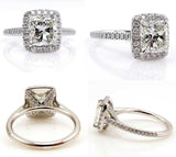 3Ct Radiant Cut VVS1/D Diamond Accent Halo Engagement Ring 14K White Gold Finish