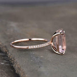 2ct Emerald Cut Peach Morganite Diamond Round Accent Ring 14k Rose Gold Finish