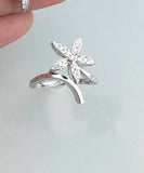 1ct Round Cut VVS1D Diamond Engagement Ring Flower Bypass 14k White Gold Finish