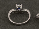 2.3ct Engagement Ring Pear Cut Sapphire Curved Bridal Set 14k White Gold Finish