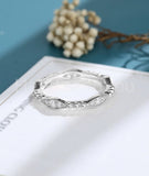 0.4ct Round Cut Moissanite Milgrain Women Wedding Band 14k White Gold Plated