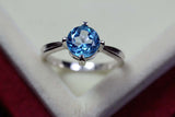 2.25ct Engagement Ring Round Cut Blue Topaz Solitaire 14k White Gold Finish