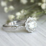 2Ct Round Cut DVVS1 Diamond Vintage Halo Engagement Ring 14K White Gold Finish
