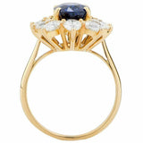3ct Oval Cut Blue Sapphire Engagement Ring Floral Solitaire 14k Yellow Gold Over