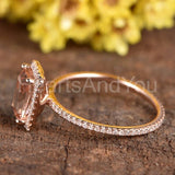 1.5ct Cushion Cut Simulated Morganite Halo Engagement Ring 14k Rose Gold Plated
