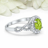 2ct Oval Cut Green Peridot Engagement Ring Twist Shank Halo 14k WhiteGold Finish