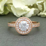 Halo Antique Vintage Engagement Ring 2ct Round Cut Diamond 14k Rose Gold Finish