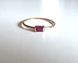 0.5ct Engagement Ring Baguette Pink Ruby Solitaire Minimalist 14k Rose Gold Over