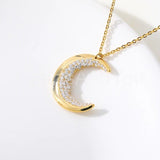 1ct Round Cut Moissanite Half Moon Cluster Pendant Chain 14k Yellow Gold Plated