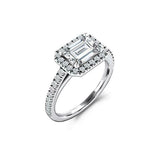 2Ct Emerald Cut Diamond Halo Engagement Ring 14K White Gold Finish Round Accents