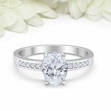 1.7ct Oval Cut Diamond Engagement Ring Solitaire with Accent 14k White Gold Over
