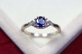 0.55ct Engagement Ring Oval Cut Sapphire Dainty Minimalist 14k White Gold Finish