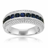 3.6ct Round Cut Blue Sapphire Half Eternity Milgrain Band 14k White Gold Finish