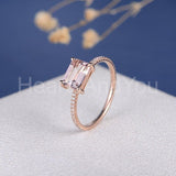 1ct Emerald Cut Simulated Morganite Solitaire Accents Ring 14k Rose Gold Plated
