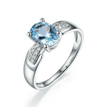 2.3ct Oval Cut Blue Aquamarine Diamond Accent Solitaire Ring 14k White Gold Over