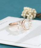 0.5ct Oval Simulated Diamond Halo Cluster Engagement Ring 14k Rose Gold Plated