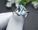 2.3ct Engagement Ring Marquise Blue Aquamarine Split Shank 14k White Gold Finish