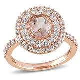 3Ct Oval Cut Peach Morganite Diamond Dual Halo Engagement Ring 14K RoseGold Over