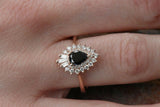 Halo Solitaire Engagement Ring 2ct Pear Cut Black Diamond 14k Rose Gold Finish